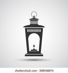 Camping lantern icon on gray gradient background. Vector illustration eps 10.