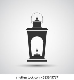 Camping lantern icon on gray gradient background, flat design style. Vector illustration eps 10.