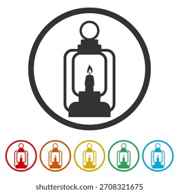 Icono de linterna de camping. Establecer íconos en Botones de círculo de color