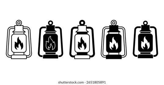 Camping Laterne Icons Set Schwarz-Weiß Farbe Vektor Design Illustration