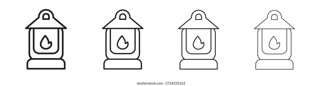 Camping Laterne Icons, Satz von linearen Icons. Schwarze lineare Palmensymbole