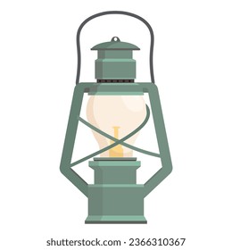 Camping lantern isolated on white background. Glowing retro gas lamp. Rustic tourist oil lantern. Old lamp for hiking. Vector illustration