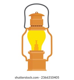 Camping lantern isolated on white background. Glowing retro gas lamp. Rustic tourist oil lantern. Old lamp for hiking. Vector illustration