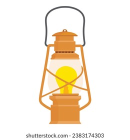 Camping lantern isolated on white background. Glowing retro gas lamp. Rustic tourist oil lantern. Old lamp for hiking. Vector illustration