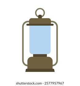 camping lantern isolated on white background, touristic flashlight,  rustic tourist oil lantern, old lamp for hikin, flat vector illustration