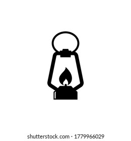 Camping Lantern, Kerosene Light Lamp. Flat Vector Icon illustration. Simple black symbol on white background. Camping Lantern, Kerosene Light Lamp sign design template for web and mobile UI element