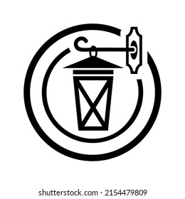 Camping Lantern, Kerosene Light Lamp. Flat Vector Icon illustration. Simple black symbol on white background. Camping Lantern, Kerosene Light Lamp sign design template for web and mobile UI element.