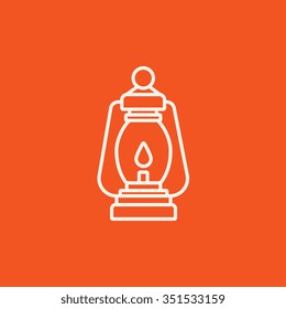 Camping lantern line icon for web, mobile and infographics. Vector white icon isolated on red background.