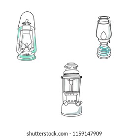 Camping lantern oil lamp vector collection