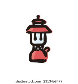 Camping lantern - Camping and outdoor gear icon (Hand draw color version)

