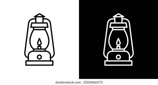 Camping Laterne dünne Linie Vektor Symbol Set.