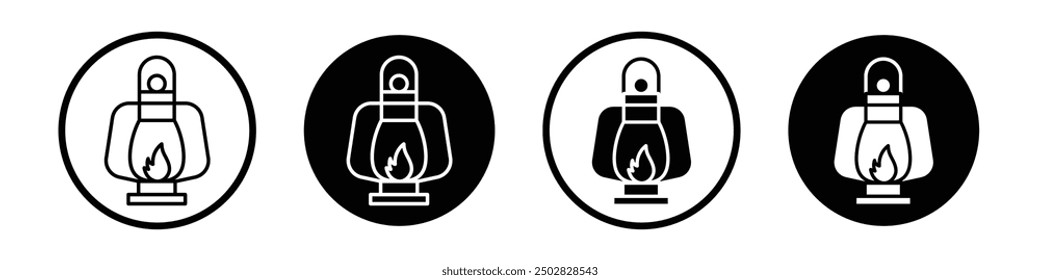 Camping lantern vector icon set black filled and outlined style.