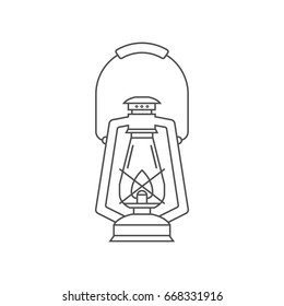 Camping lantern vector outline icon. Single tourist lamp in thin line design isolated on white background.