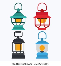 Camping lanterns vector cartoon set isolated on a white background.