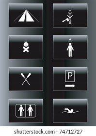 Camping leisure icons set. Vector illustration.