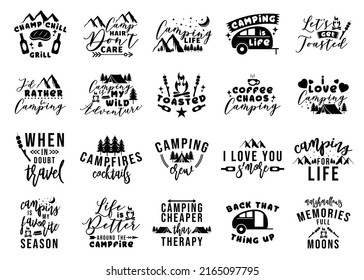 Vector de citas de paquetes de letras de camping