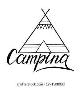 camping lettering sticker vector hand drawn