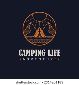 Camping life adventure vector logo design. Tent in forest logotype. Wildlife and nature logo template.