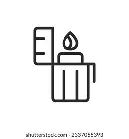 Camping Lighter Icon. Vector Line Illustration of a Portable Fire Lighter for Outdoor Adventure and Campfire Ignition.