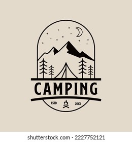 Camping line art logo, with emblem icon and symbol, vector illustration design