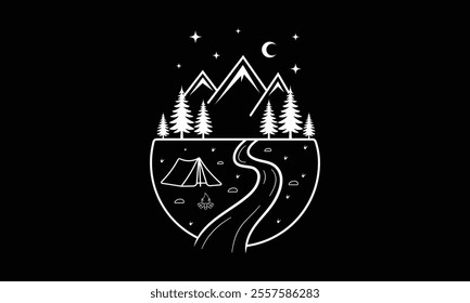 Camping Line Art, Ready To Print Camping Vector T Shirt Design Template, Wall Art, Mug, Sticker, Banner, Tee, Hoodie, Printable, Illustration