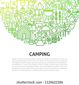 Camping Line Concept. Vector Illustration of Outline Template.