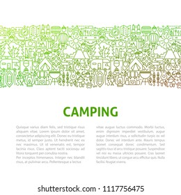 Camping Line Design Template. Vector Illustration of Outline Banner.