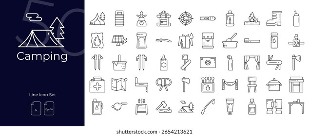 Camping Line Editable Icons set. Vector illustration in modern thin line style of Camping icons: camp, adventure, hiking, etc