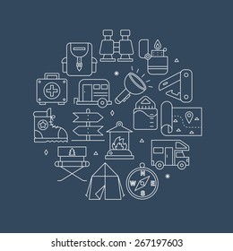 camping line icon circle set