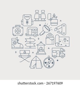 camping line icon circle set
