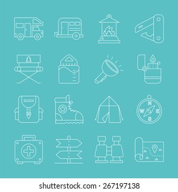 camping line icon set