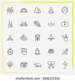 Camping line icon set conservative, street and chest