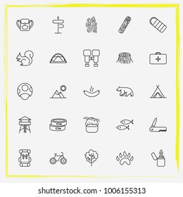 Camping line icon set conservative, lighter and squirrel