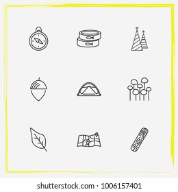 Camping line icon set conservative, map and log