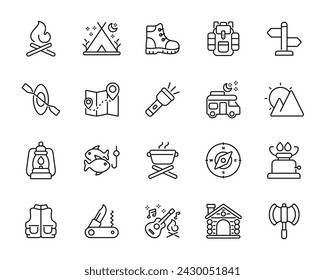 Camping line icon set isolated on white background