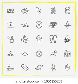 Camping line icon set map, chest and conservative