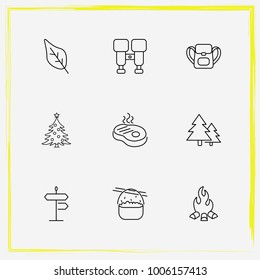 Camping line icon set steak, christmas and street