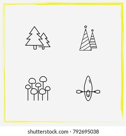 Camping line icon set tree, christmas and fir-tree