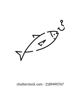 camping line icon simple minimalist vector illustration template design. Adventure, travel, picnic and wanderlust symbol for activity outdoor summer or autumn camp. Fish or fishing 