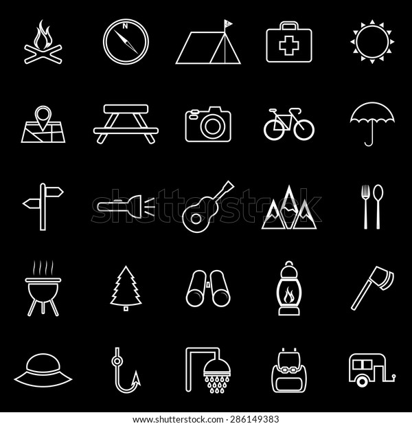 Camping line\
icons on black background, stock\
vector