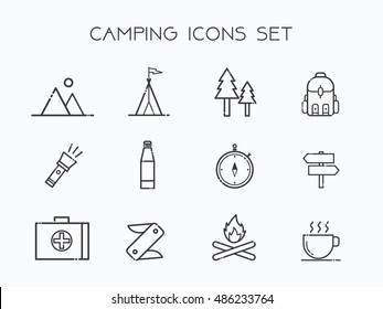 Camping Outline Flat Icons Web Ui Stock Vector (Royalty Free ...