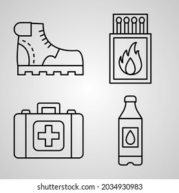Camping Line Icons Set Isolated On White Outline Symbols Camping
