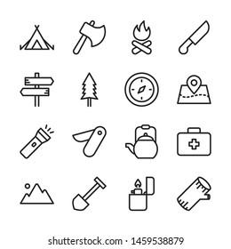 Camping line icons set vector illustration