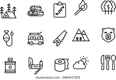 Camping Line Icons vector design bag