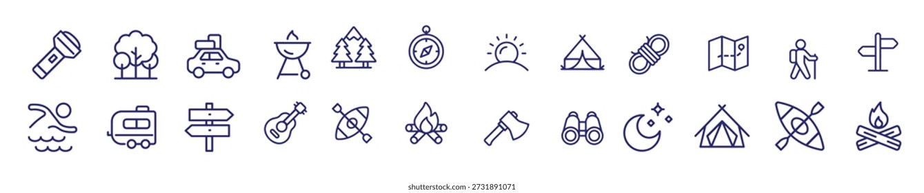 Iconos de la línea de camping Diseño de Vector