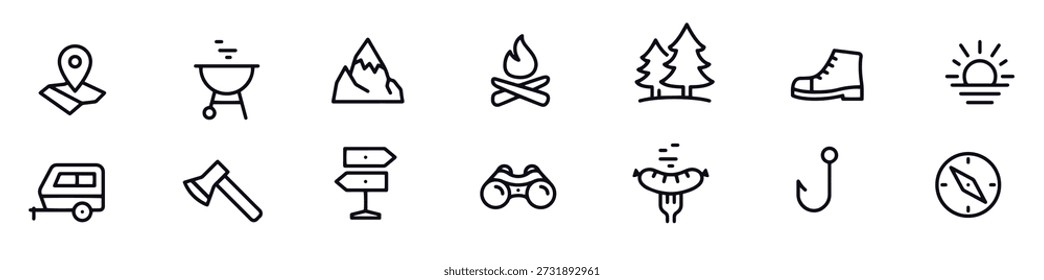 Iconos de la línea de camping Diseño de Vector