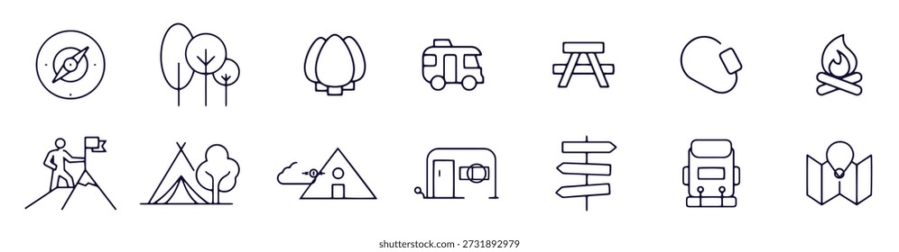 Iconos de la línea de camping Diseño de Vector 