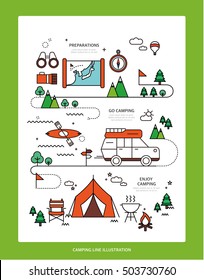 Camping Line Illustration

