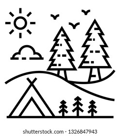 Camping line vector icon 
