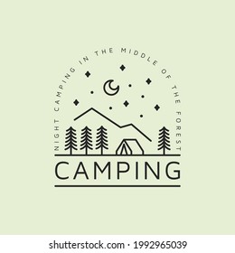 camping line vintage logo night forest outdoor illustration design